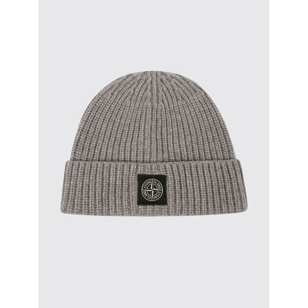 Stone Island Men Ribbed Virgin Wool Beanie Hat Stone Island With Compass Logo